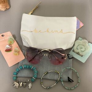 (Bundle#13) Be Kind White Zip Pouch with Pink Ombre Sunglasses & Bracelets